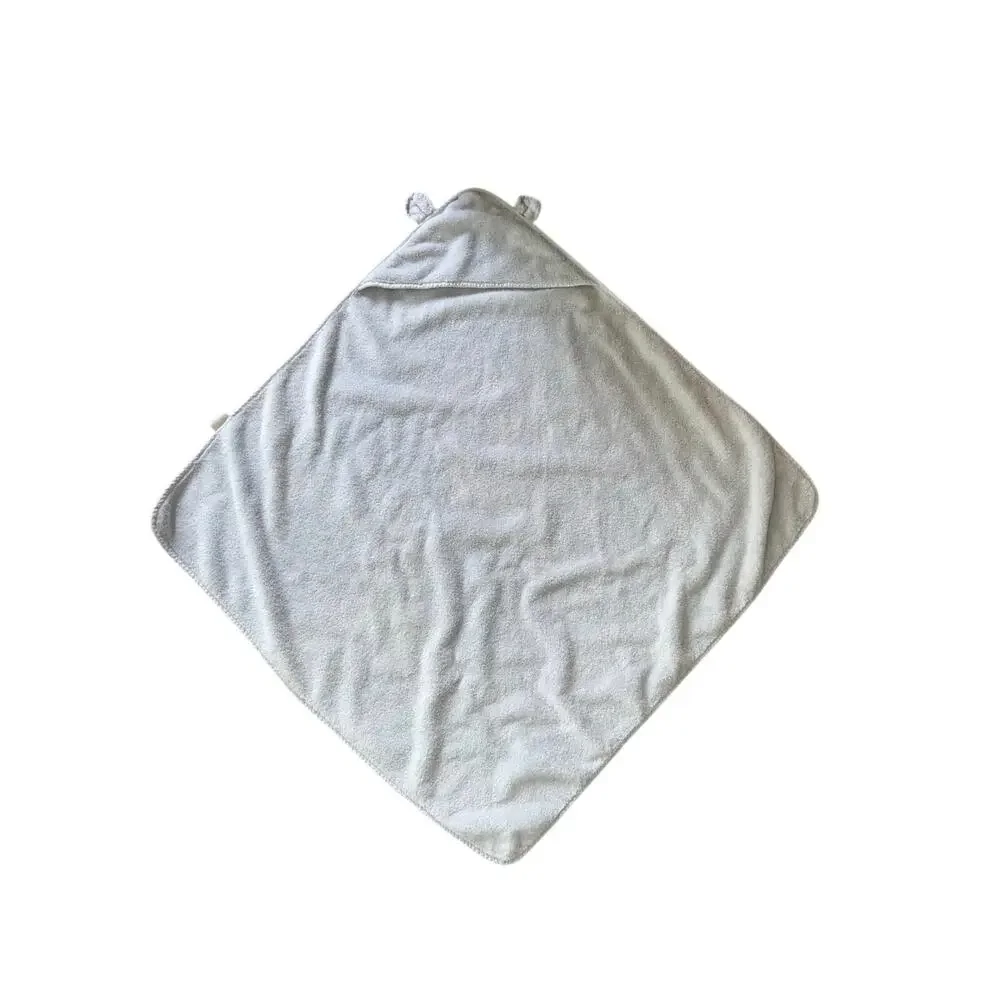 Gray Hooded Bath Towel with Bear Ears Hood for Baby or Child